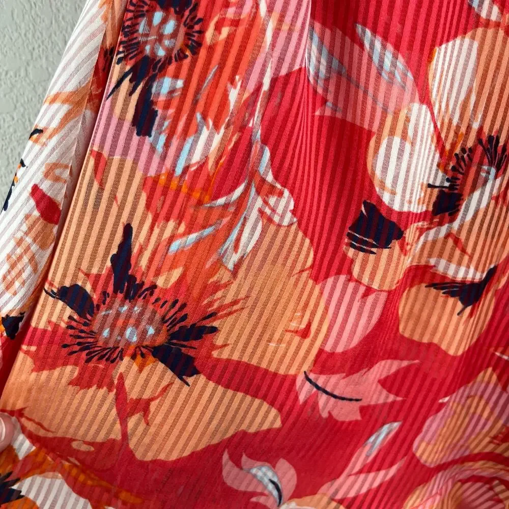 Tahari ASL Pink Floral Ruffle Hem Dress V-Neck Tie Waist Bridal Shower 2 NWT - Picture 14 of 16